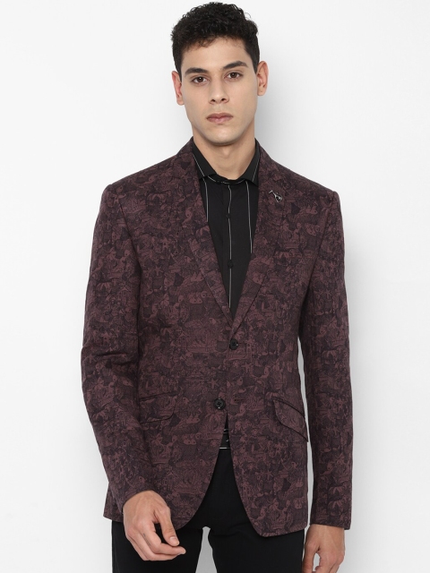 

SIMON CARTER LONDON Men Maroon & Black Slim Fit Linen Blazer