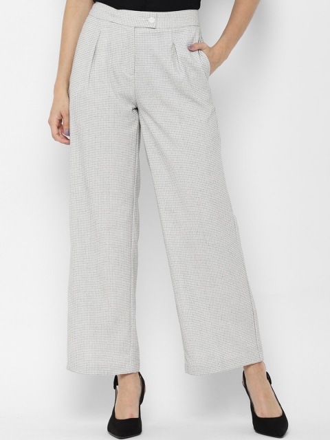 

Allen Solly Woman Women White & Grey Pleated Parallel Trousers