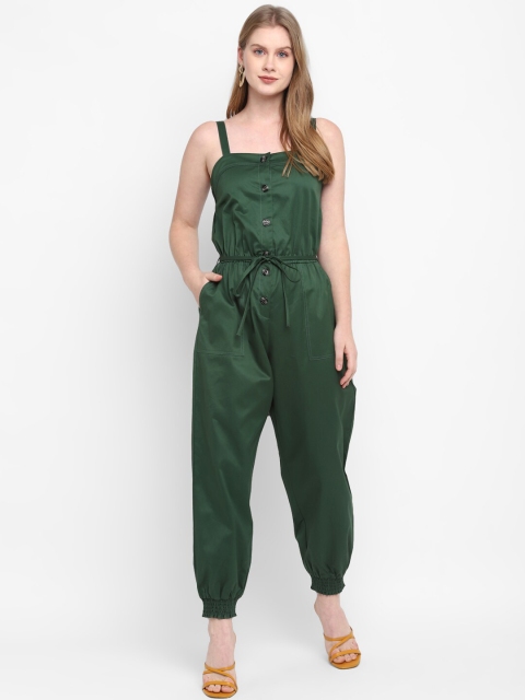 

FOSH Women Green Solid Sleeveless Jumpsuit