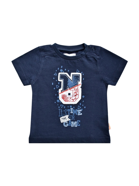 

milou Boys Navy Blue Typography Printed Applique T-shirt
