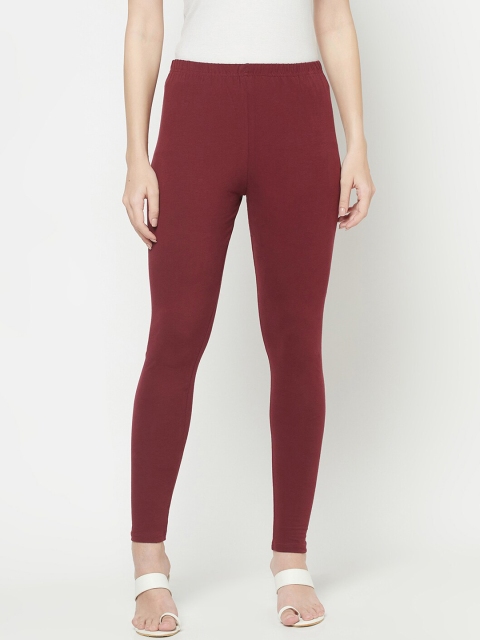 

Purple State Women Maroon Solid Cotton Ankle-Length Leggings