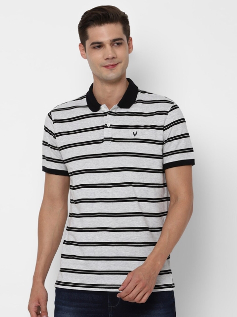 

Allen Solly Men Grey Black Striped Polo Collar Cotton Pure Cotton T-shirt
