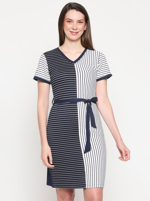 

inocenCia Women Navy Blue & White Striped Night Dress