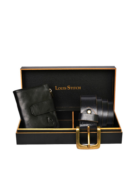 

LOUIS STITCH Men Black & Navy Blue Solid Genuine Italian Leather Accessory Gift Set