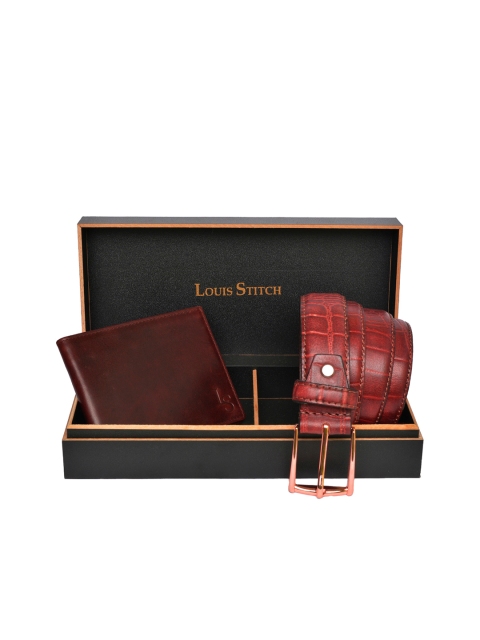 

LOUIS STITCH Men Maroon & Brown Genuine Italian Leather Accessory Gift Set
