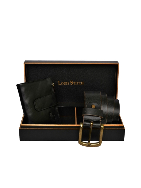 

LOUIS STITCH Men Black & Gold-Toned Solid Genuine Leather Accessory Gift Set