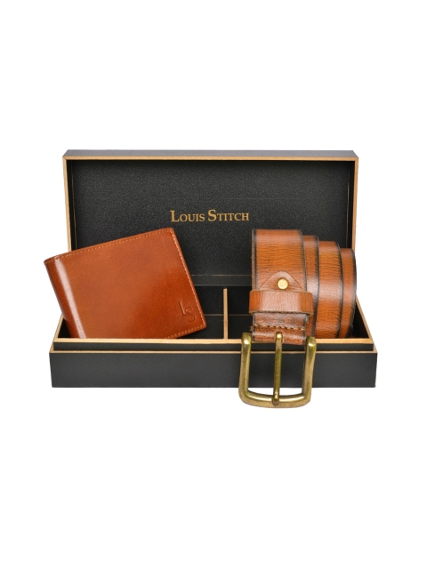 

LOUIS STITCH Men Tan Brown Solid Genuine Italian Leather Accessory Gift Set