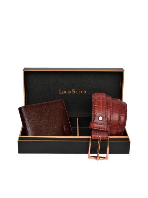 

LOUIS STITCH Men Solid Genuine Italian Leather Accessory Gift Set, Brown