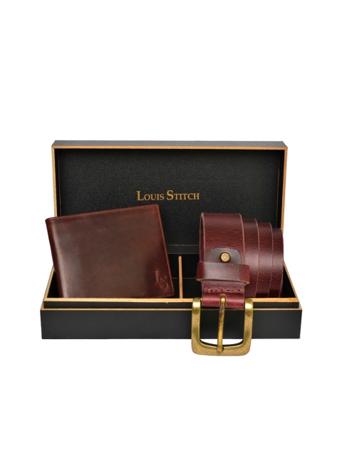 

LOUIS STITCH Men Maroon & Brown Genuine Italian Leather Accessory Gift Set