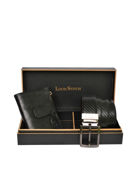 

LOUIS STITCH Men Genuine Italian Leather Accessory Gift Set, Black