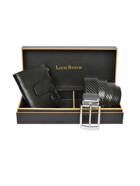 

LOUIS STITCH Men Black Solid Genuine Leather Accessory Gift Set