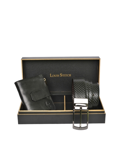 

LOUIS STITCH Men Black & Brown Genuine Italian Leather Accessory Gift Set