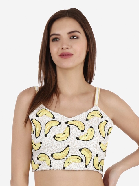 

Diwaah Yellow & Yellow Printed Bralette Crop Top