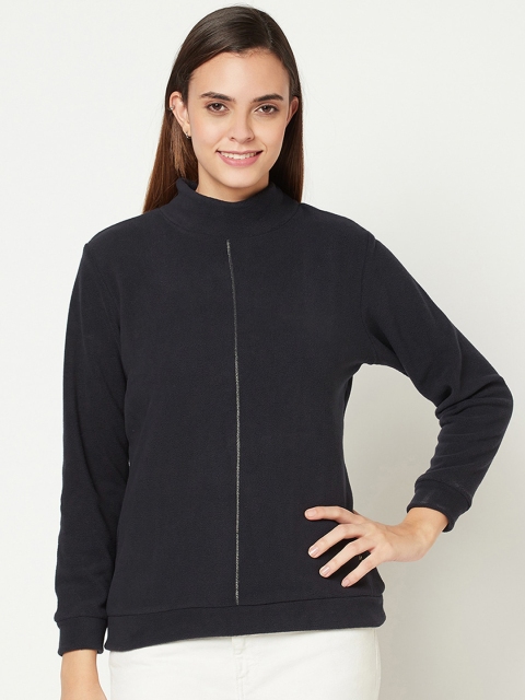 

METTLE Women Black Cotton Sweatshirt