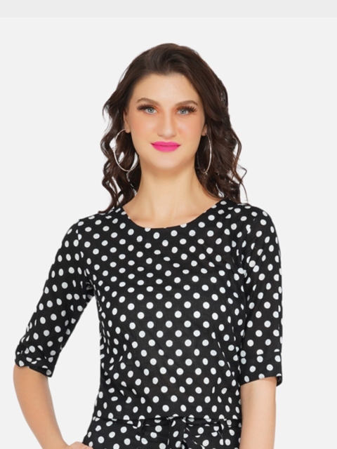 

FABNEST Black Polka Dots Printed Regular Top