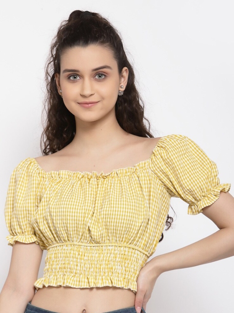 

iki chic Women Yellow Blouson Smocked Crop Top