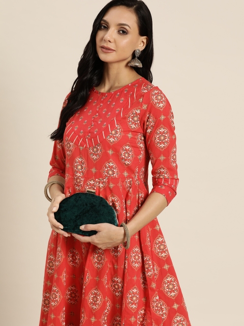 

Sangria Women Red & Gold-Toned Ethnic Motifs Printed Anarkali Kurta