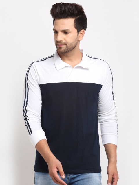

WILD WEST Men Navy Blue & White Colourblocked Polo Collar T-shirt