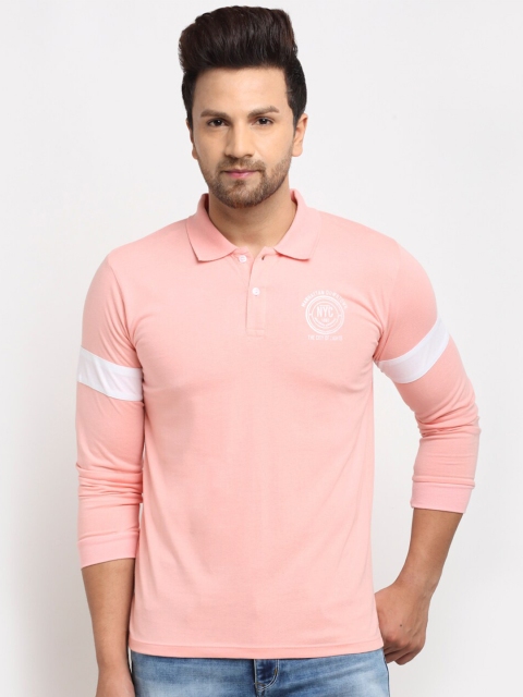 

WILD WEST Men Pink & White Polo Collar T-shirt