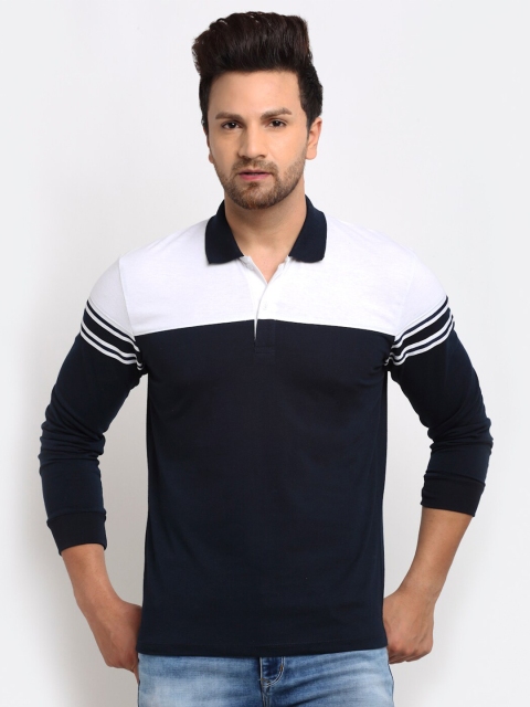 

WILD WEST Men Black & White Colourblocked Polo Collar T-shirt