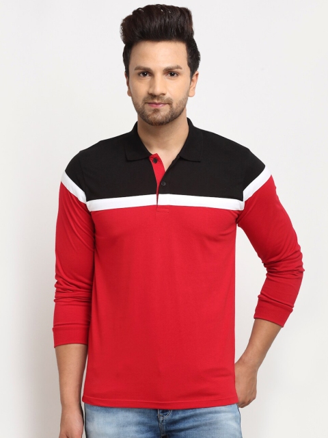 

WILD WEST Men Red & Black Colourblocked Polo Collar T-shirt