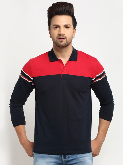 

WILD WEST Men Red & Black Colourblocked Polo Collar T-shirt