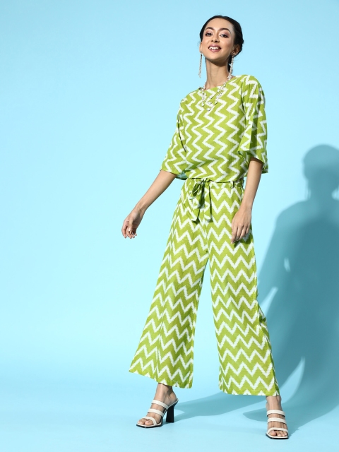 

mokshi Geometric Pure Cotton Kurta Set, Green