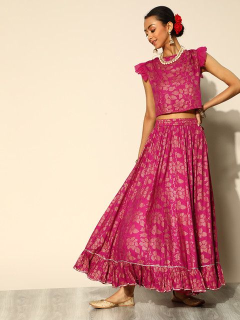 

Varanga Women Pretty Pink Printed Top with Skirt