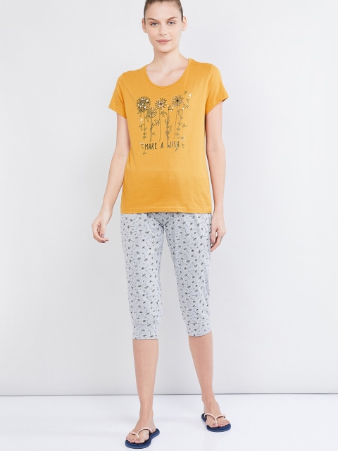 

Max Women Mustard & Grey Floral Capri Night Suit