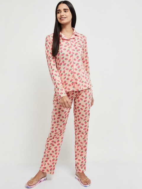 

max Women Cream-Coloured & Pink Printed Night suit