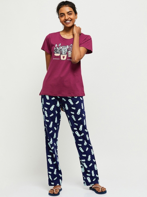 

Max Women Pink & Navy Blue Printed Night Suit