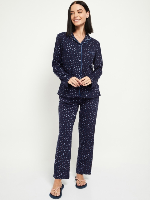 

max Women Blue & Navy Blue Printed Pure Cotton Night Suit