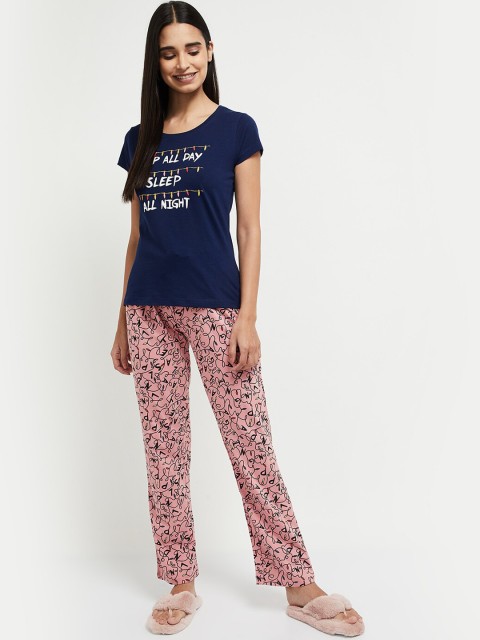 

max Women Blue & Pink Printed Night Suit