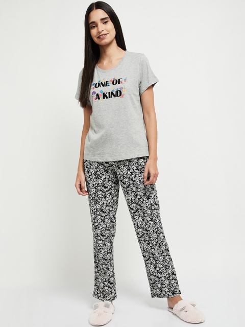 

max Women Grey & Black Printed Pure Cotton Night Suit