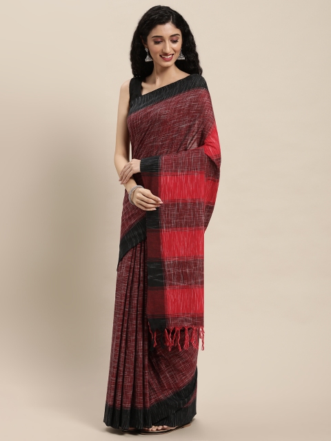 

ArtEastri Maroon & Black Pure Cotton Handloom Taant Saree