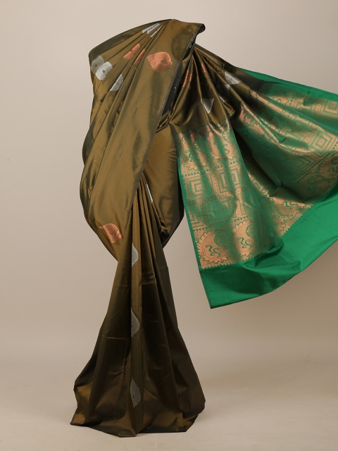 

Pothys Green & Copper-Toned Woven Design Art Silk Saree