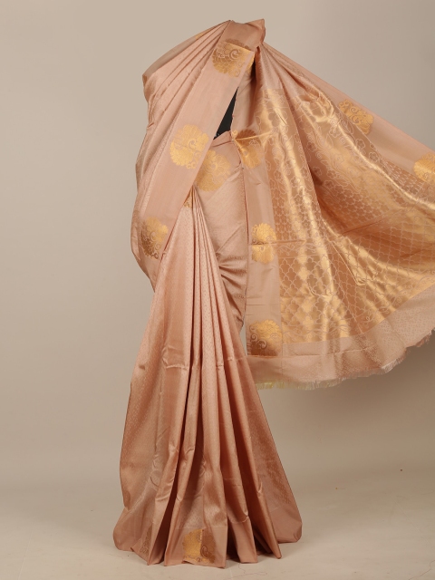 

Pothys Peach-Coloured & Gold-Toned Woven Design Art Silk Saree