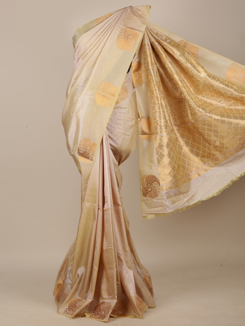 

Pothys Cream-Coloured & Gold-Toned Ethnic Motifs Art Silk Saree
