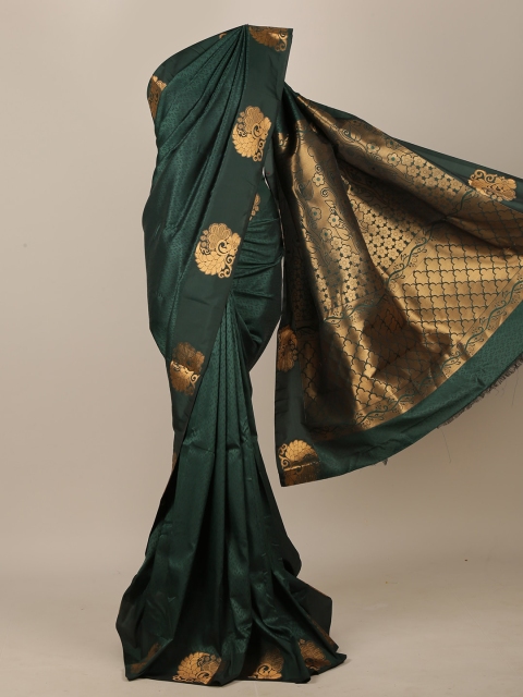 

Pothys Green & Gold-Toned Woven Design Art Silk Saree