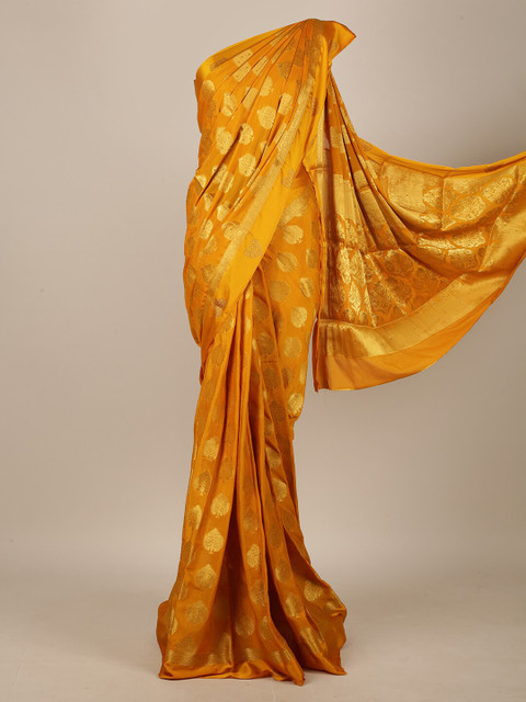 

Pothys Yellow & Gold-Toned Woven Design Beads and Stones Saree
