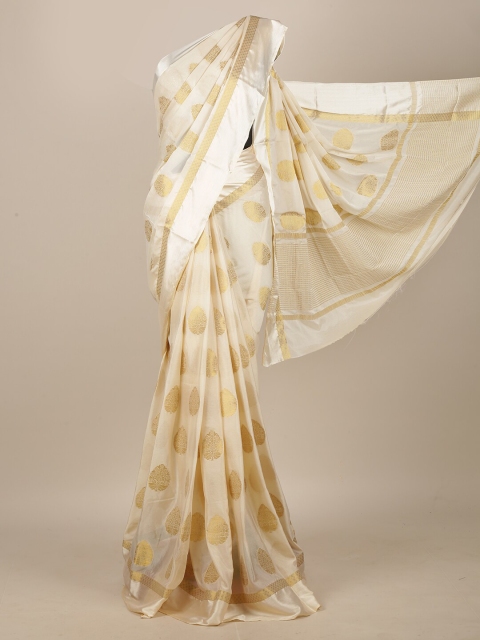 

Pothys Cream-Coloured & Gold-Toned Woven Design Saree