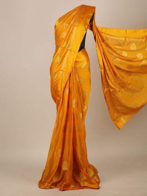 

Pothys Mustard Yellow & Gold-Toned Woven Design Saree