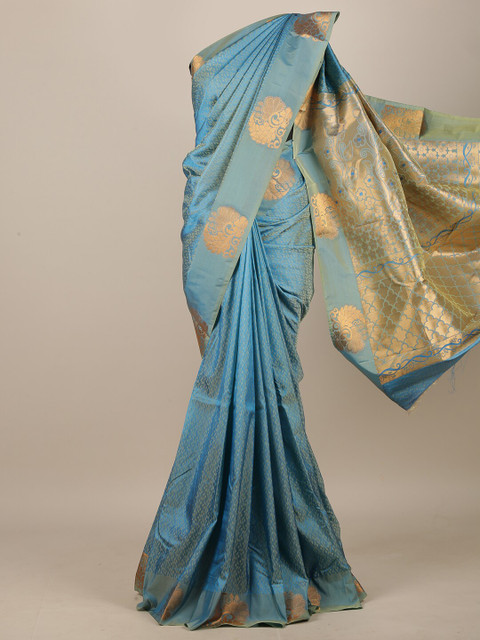 

Pothys Blue & Gold-Toned Woven Design Art Silk Saree
