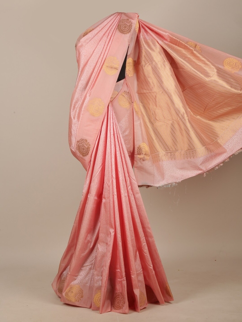 

Pothys Peach-Coloured & Gold-Toned Woven Design Art Silk Saree