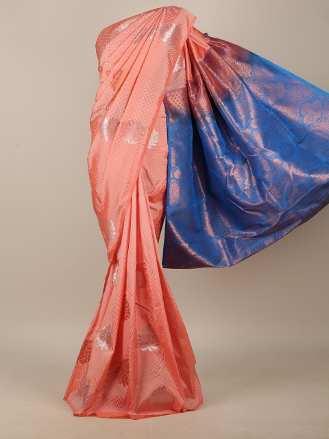

Pothys Peach-Coloured & Blue Woven Design Art Silk Saree