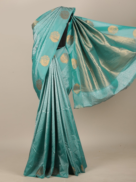 

Pothys Turquoise Blue & Gold-Toned Woven Design Art Silk Saree