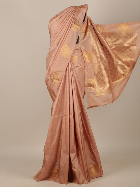 

Pothys Peach-Coloured & Gold-Toned Woven Design Art Silk Saree