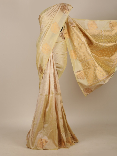 

Pothys Cream-Coloured & Gold-Toned Woven Design Art Silk Saree