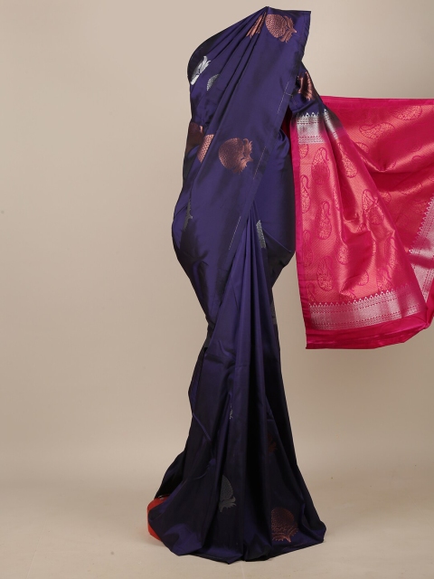 

Pothys Navy Blue & Pink Woven Design Art Silk Saree