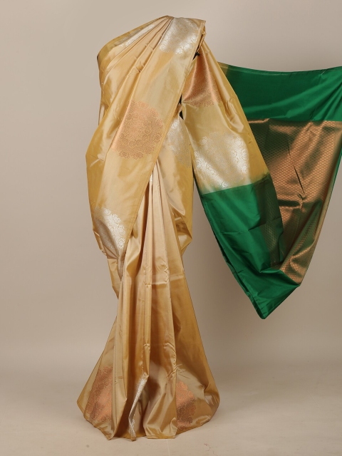 

Pothys Cream-Coloured & Green Woven Design Art Silk Saree